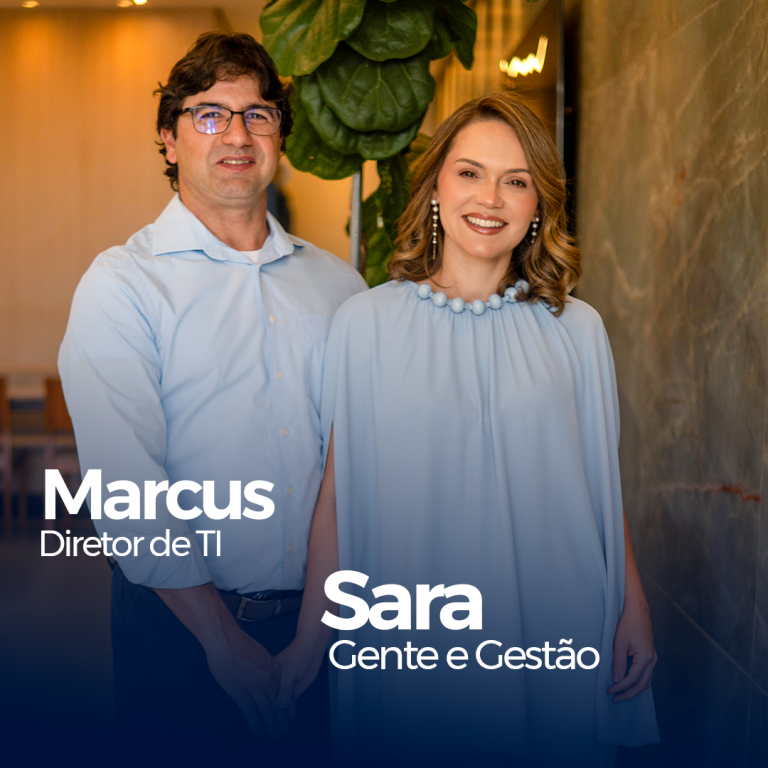 Marcus, diretor de TI, e Sara, responsável por Gente e Gestão